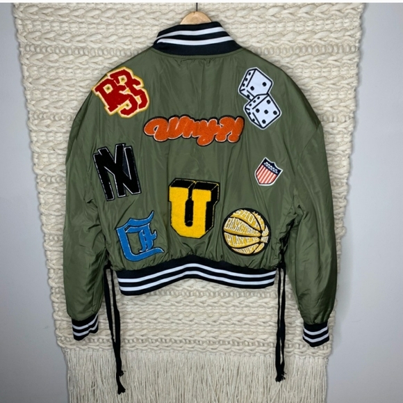 Azalea Wang Jackets & Blazers - Azalea Wang Green Chenille Patch Bomber Jacket